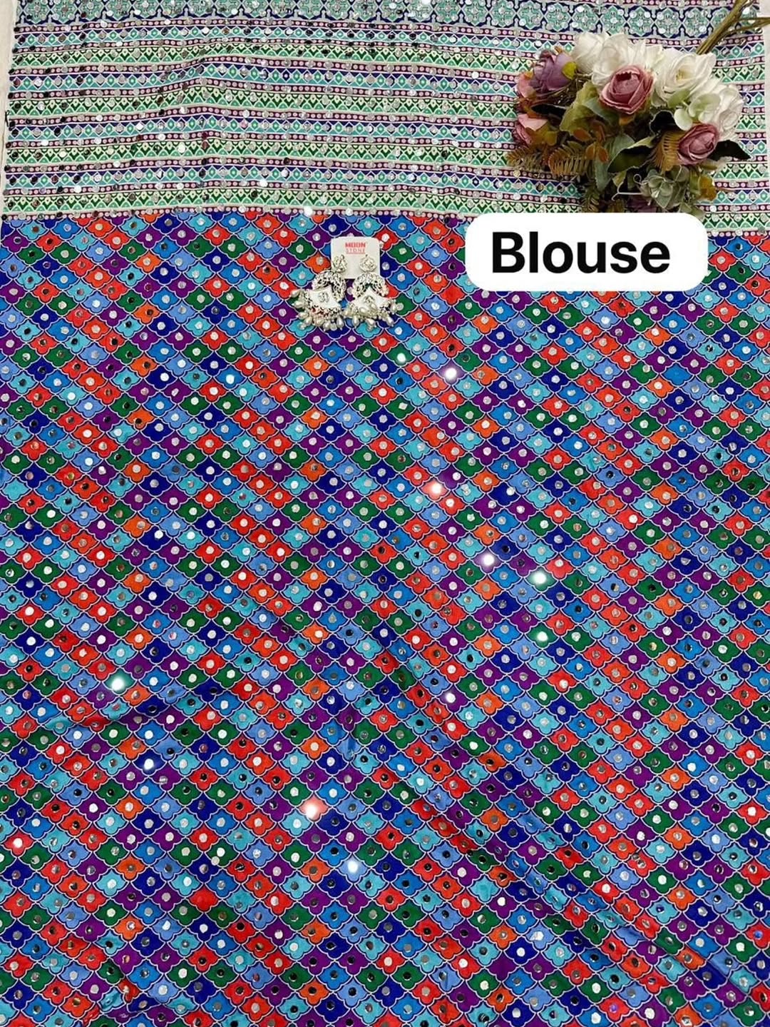 Digital Print Saree with Intricate Aari Work and Original Mirror Work